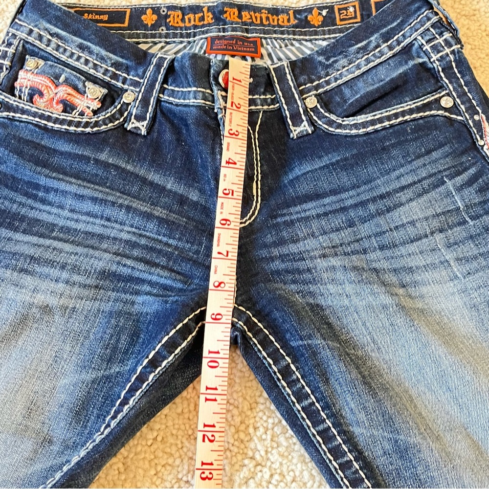 Rock Revival Embroidered Dark Blue Women's Skinny Jeans Sz 29 Cowgirl Chic Rare‎ - Picture 3 of 12